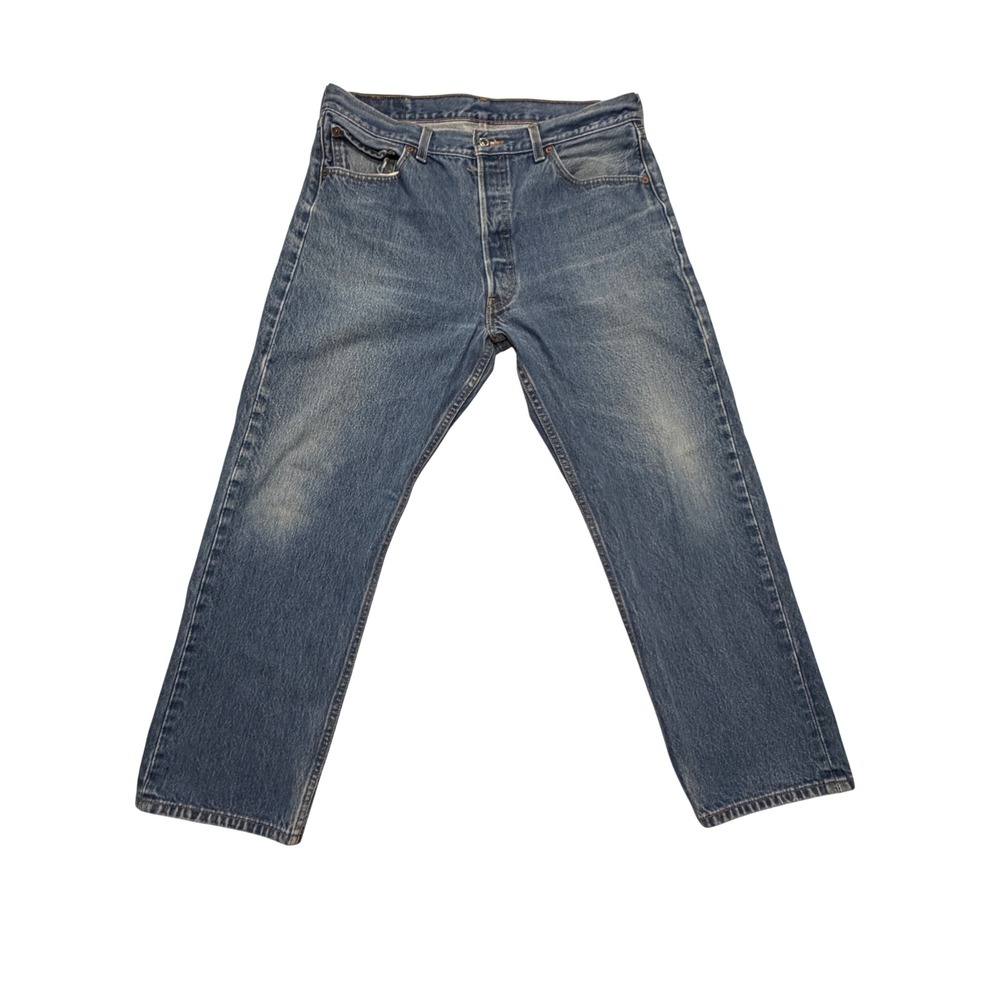 Levi's 501 Mens Blue Medium Wash Straight Leg Button Fly Denim Jeans 36x30
